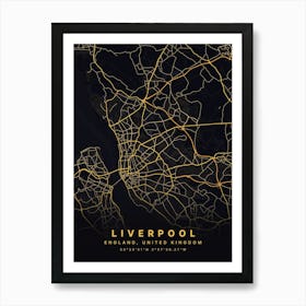 Liverpool England Black And Gold Map Poster