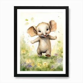 Elephant Painting Dancing Watercolour 1 Art Print