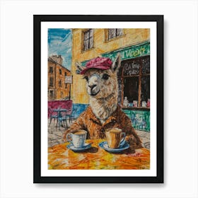 Llama At The Cafe Art Print