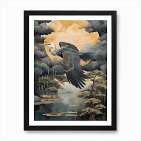 Great Blue Heron 1 Gold Detail Painting Art Print