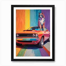 Dodge Challenger Vintage Car With A Dog, Matisse Style Painting 2 Art Print