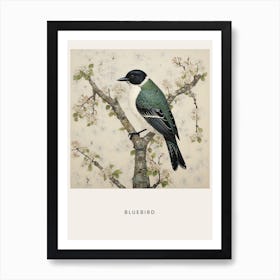 Ohara Koson Inspired Bird Painting Bluebird 2 Poster Art Print