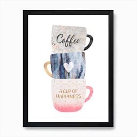 Tasses de Bonheur affiche minimaliste pour cuisine