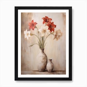 Amaryllis, Autumn Fall Flowers Sitting In A White Vase, Farmhouse Style 4 Art Print