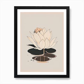 Blooming Lotus Flower In Pond Retro Minimal 2 Art Print