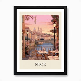 Nice France 2 Vintage Pink Travel Illustration Poster Art Print