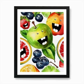 Happy Fruits Watercolor Painting Art Print