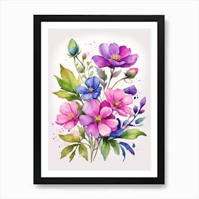 Ai Generated Watercolor Flowers 2 Art Print