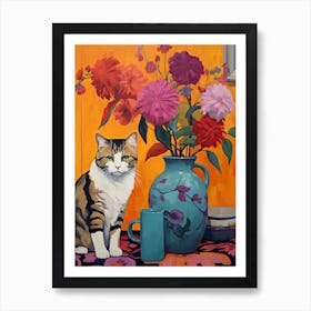 Pansy Flower Vase And A Cat, A Painting In The Style Of Matisse 3 Art Print