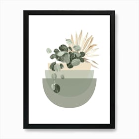 Boho Botanical Art, Sage Green and Beige Abstract, Eucalyptus and Palm Leaves 1 Art Print