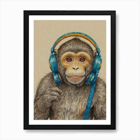 Monkey With Headphones 5 Art Print