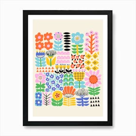 Folk Art Flower Collage Bold And Virbant Art Print