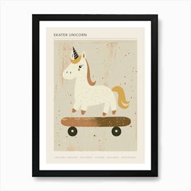 Unicorn On A Skateboard Muted Pastel 1 Poster Art Print