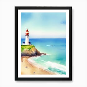 Watercolor Lighthouse Ocean Art Print