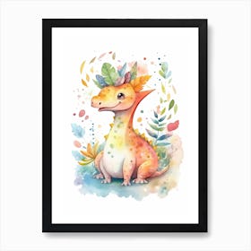 Lambeosaurus Cute Dinosaur Watercolour 3 Art Print