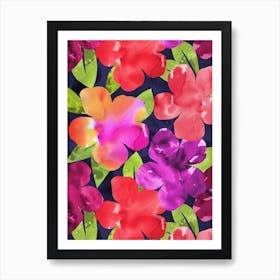 Navy Inky Floral Red & Purple Art Print