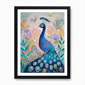 Folky Floral Peacock In The Wild 1 Art Print