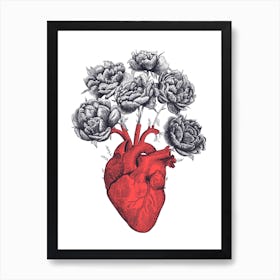 Heart With Peonies Art Print