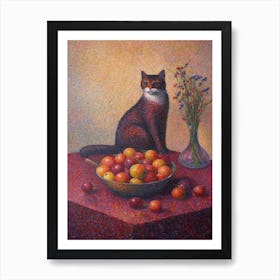 Heather With A Cat 2 Pointillism Style Art Print