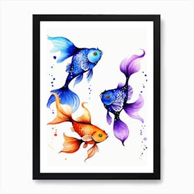 Twin Goldfish Watercolor Painting (32) Art Print