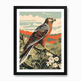 Vintage Bird Linocut Harrier 1 Art Print