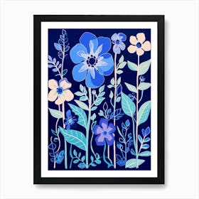 Blue Flower Illustration Delphinium 1 Art Print