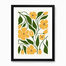 Yellow Flowers Boho Botanical Matisse Style Art Print