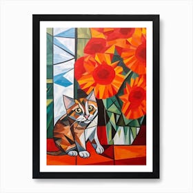 Dahlia With A Cat 2 Cubism Picasso Style Art Print