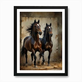 Two Horses Running In The Field Art Print