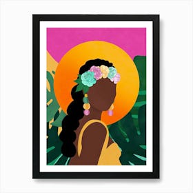 Portrait Of A Woman With Flowers Art Print