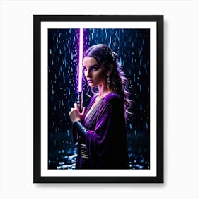 Jedi woman with purple lightsaber Art Print