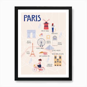 Paris Map Illustration Poster