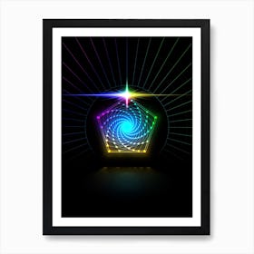 Neon Geometric Glyph in Candy Blue and Pink with Rainbow Sparkle on Black n.0171 Art Print