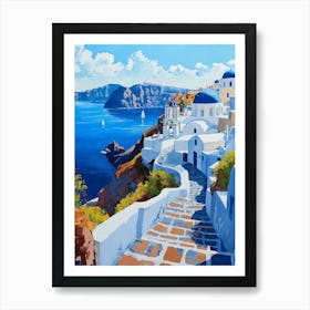 Oia Village Santorini Greece, blue and white Art Print