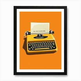 Cute Yellow Typewriter With Paper Small Art Print