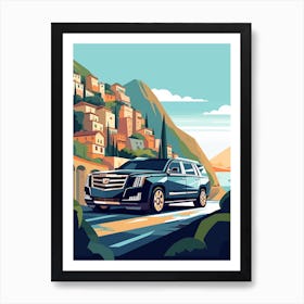 A Cadillac Escalade In Amalfi Coast, Italy, Car Illustration 4 Art Print