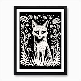 Linocut Fox Illustration Black 9 Art Print