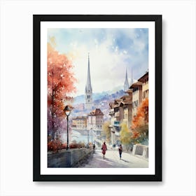 Bern Switzerland In Autumn Fall, Watercolour 1 Art Print