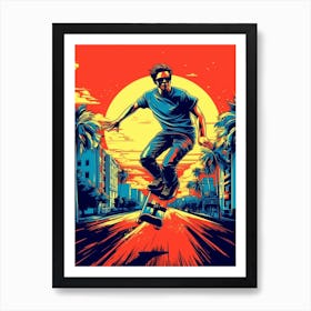 Skateboarding In Miami, United States Comic Style 1 Art Print