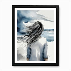 Girl With Hair Blowing In The Wind Art Print