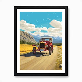 A Ford Model T Car In Icefields Parkway Flat Illustration 3 Art Print