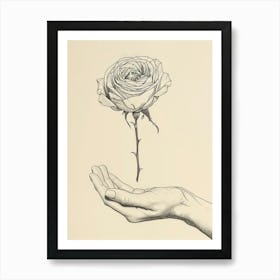 English Rose In Hand Line Drawing 3 Art Print