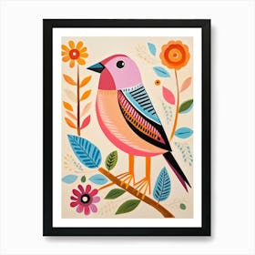 Pink Scandi Sparrow 3 Art Print