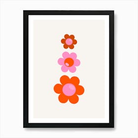 Retro Flowers Pink And Orange Vintage Floral Art Print