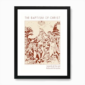 Line Art Minimalist – The Baptism Of Christ – Leonardo Da Vinci And Andrea Del Verrocchio – Classic Painting 1 Art Print