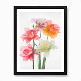 Gladioli Flowers Acrylic Painting In Pastel Colours 7 Art Print