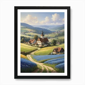 Germany Cornflower Landscape Painting Art Print