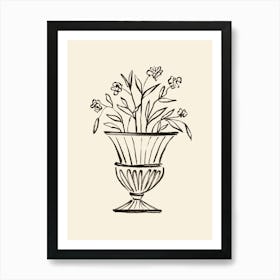 Garden Pot Floral Antique Vase Greco-roman Still Life - Black and White Art Print