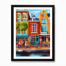 The city of Amsterdam, Netherlands, streets, cafes, passing by, the beauty of summer, oil colors.7 Poster