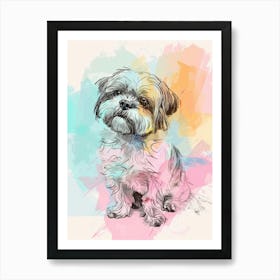 Shih Tzu Dog Pastel Line Painting 2 Art Print